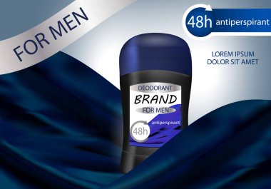 Long-lasting deodorant antiperspirant for men in black package. Vector illustration. clipart