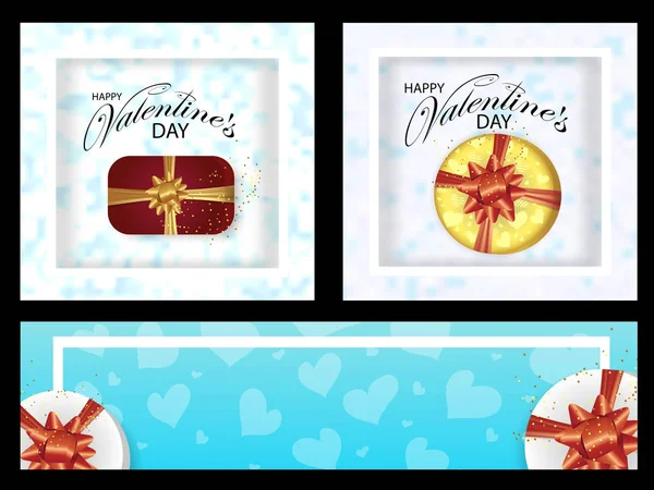 Kulissen Und Banner Für Den Valentinstag Verzierten Herzen Und Schachteln — Stockvektor