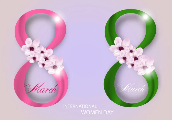 Set Isolated Digits Eight Flowers Holiday March International Women Day — стоковый вектор