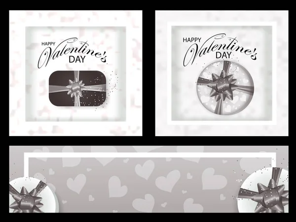 Set Monochrome Hintergründe Und Banner Für Valentinstag Verzierten Herzen Und — Stockvektor