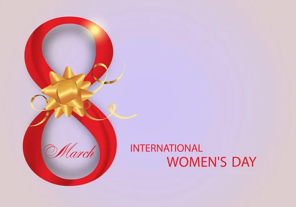 3月8日国际妇女节的红色数字八装饰金弓和丝带 向量例证 — 图库矢量图片