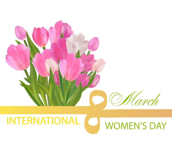 Тюльпан Лента Восьмерки Desing March International Women Day Flowers Векторная — стоковый вектор