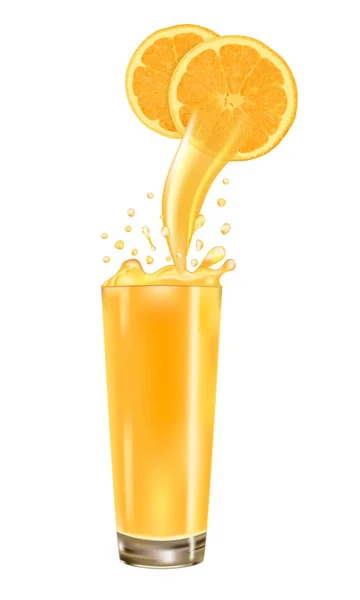 橙汁倒在玻璃从橘子与飞溅查出在白色背景 向量例证 — 图库矢量图片