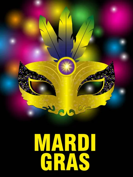 Fundo Mardi Gras Com Máscara Carnaval Dourado Penas Cartão Colorido —  Vetores de Stock
