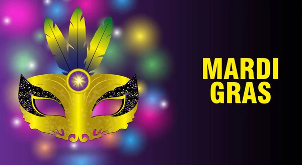 Fundo Mardi Gras Com Máscara Carnaval Dourado Penas Cartaz Banner —  Vetores de Stock