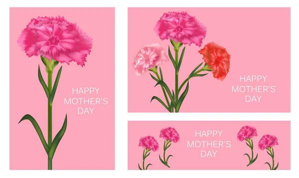 Conjunto de modelos para o Dia das Mães com cravo. Cartaz, banner ou cartão de felicitações. Vetor — Vetor de Stock