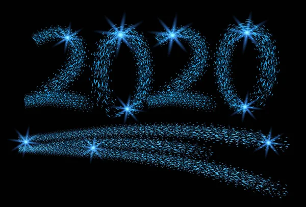 2020 blue numbers on a black background. Happy New year elements glitter and shiny. Vector — Stock Vector