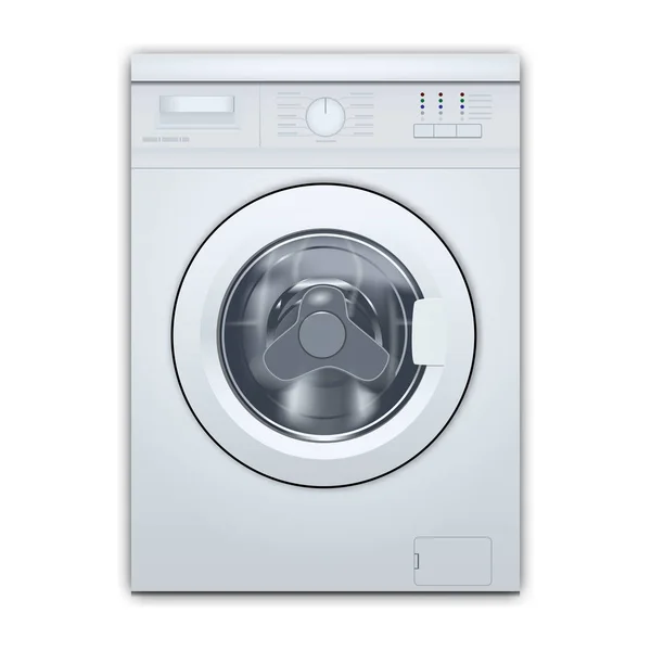 Waschmaschine Frontbeladung isoliert auf weißem Hintergrund. Vorderansicht, Nahaufnahme, geschlossene Tür. 3D realistischer Vektor — Stockvektor
