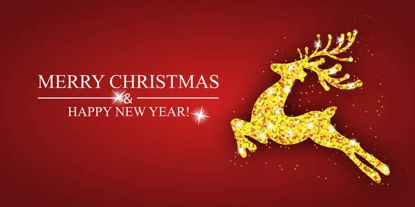 Χριστουγεννιάτικη διακόσμηση banner χρυσά ελάφια. Φωτεινό στοιχείο σχεδιασμού για τα Χριστούγεννα και το νέο έτος. Πρότυπο για Ευχετήρια κάρτα ή αφίσα. Διάνυσμα — Διανυσματικό Αρχείο