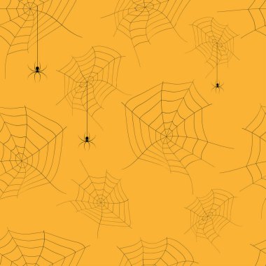Cadılar Bayramı kusursuz desen. Örümcekler ve örümcek ağı ile sonsuz arka plan. Vektör