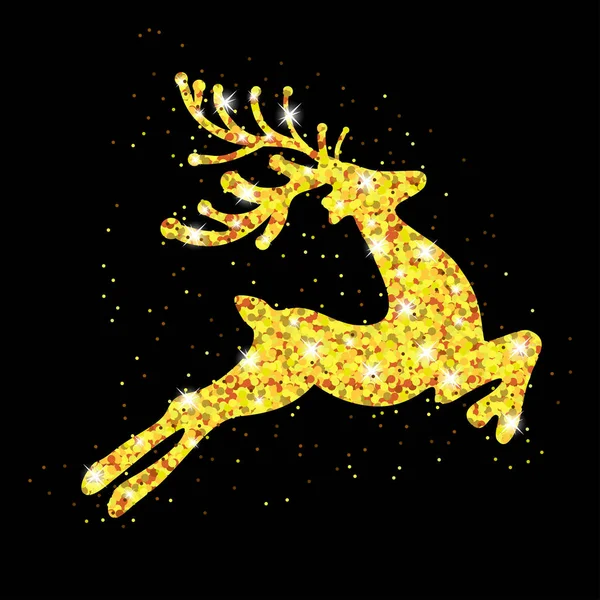 Weihnachtsdekoration Goldhirsch isoliert auf schwarzem Hintergrund. helles Gestaltungselement für Weihnachten und Neujahr. Vorlage für Grußkarte, Banner oder Poster. Vektor — Stockvektor