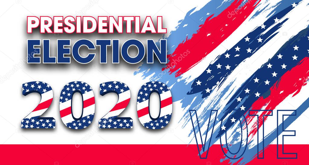 Vote 2020 USA. United States of America Presidential Election. Dynamic design elements for a flyer, presentations, poster. Colorful modern banner the color of national flag. Vector