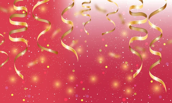 Fondo rojo festivo con cintas doradas. Diseño para Navidad, Año Nuevo, cumpleaños, aniversario y otras fiestas. Vector — Vector de stock