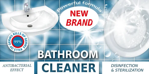 Bathroom Cleaner Killing Bacteria Cleaning Toilet Ceramic Sink Package Design — Stock Vector
