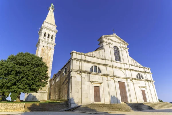 Város Rovinj Isztria Horvátország Barokk Szent Eufémia Templom Harangtorony — Stock Fotó