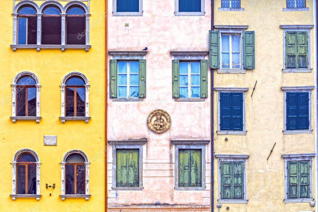 Houses facade in Udine main square, Friuli, Italy