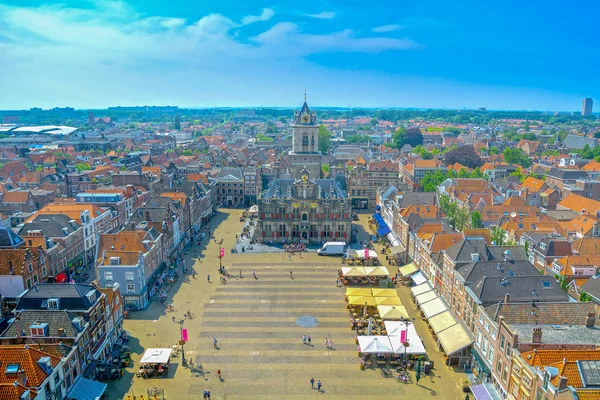 Panorama Flygfoto Över Staden Delft Nederländerna Från Nya Kyrka Tornet — Stockfoto