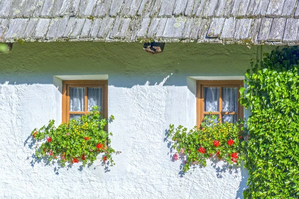 Windows Landsbygdens Berg Hus Alperna Italien — Stockfoto