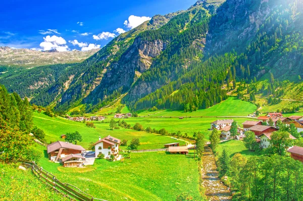 Paisaje Rural Austria Valle Montaña Los Alpes Por Feichten Pueblo — Foto de Stock