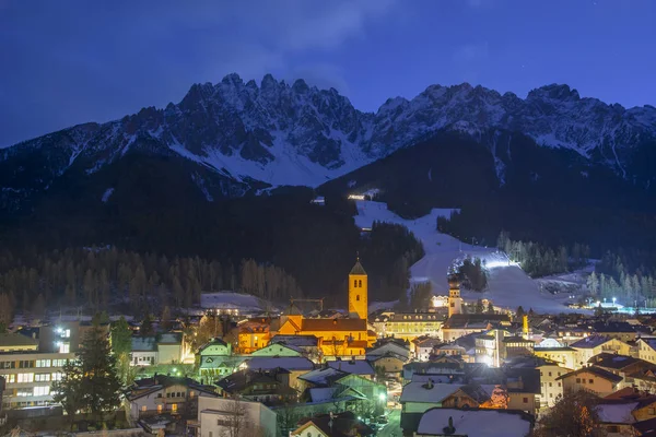 San Candido South Tyrol Içinde Gece Innichen Kış Sezonunda Alto — Stok fotoğraf