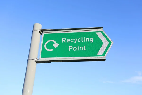 Signage Recycling Shot Blue Sky Symbol English Words — Stock Photo, Image