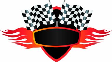 motor sporları alev ve bayrak logosu kalkan