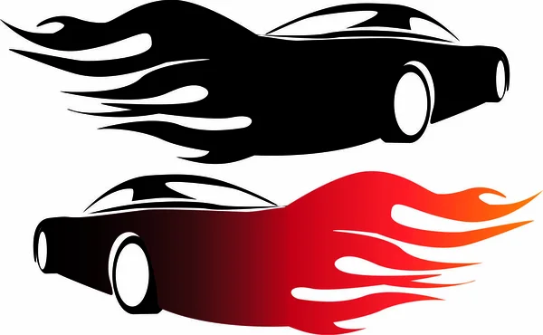 Illustratie van een auto met vlammen die snelheid weergeven — Stockvector