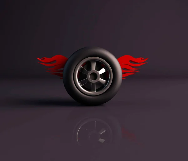 3D representación de una rueda o neumático con llamas — Foto de Stock