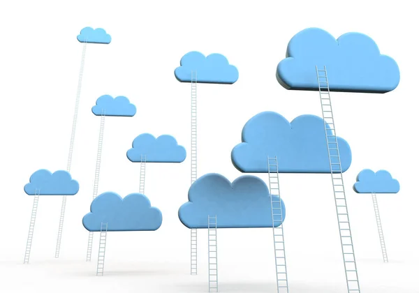 Renderen Concepten Van Wolken Met Ladders Uitdaging Voor Toekomst Tonen — Stockfoto
