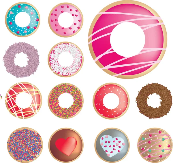 Σειρά Από Διακοσμημένα Γλυκά Ντόνατς Κέικ — Διανυσματικό Αρχείο