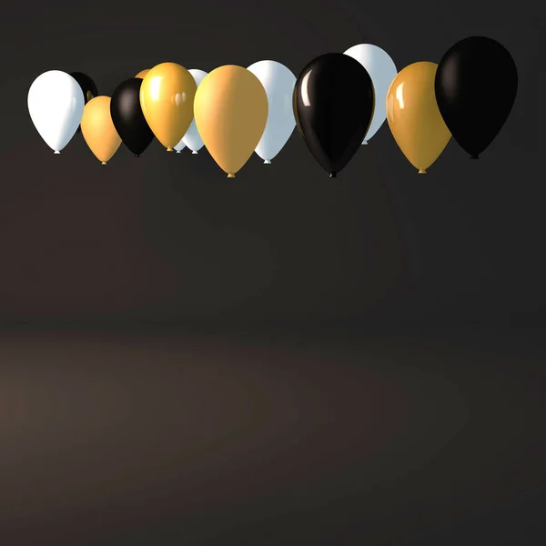 Illustration Återge Begreppet Guld Ballonger Svart Bakgrund — Stockfoto