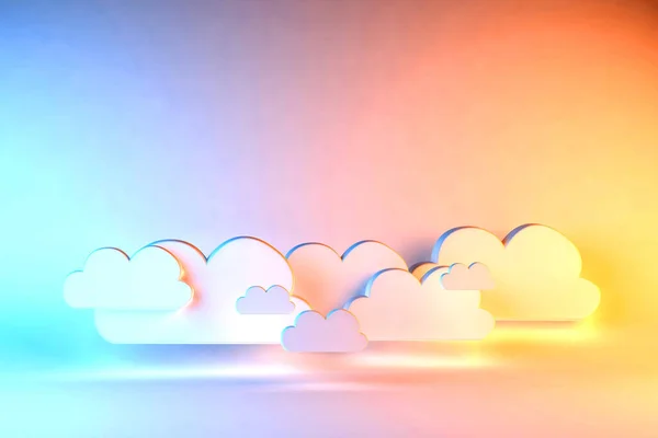 Ilustración Renderizar Conceptos Nubes Sobre Fondo Rainbow — Foto de Stock