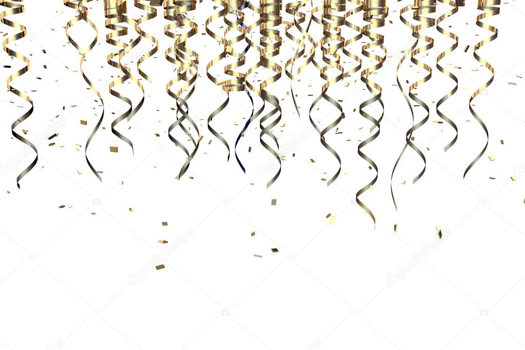 3d illustration render concepts of gold streamers isolated on a white background as a template background
