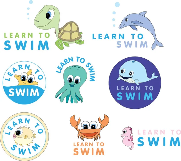 Vector Illustration Set Graphic Elements Symbols Learning Swim Children — Stock Vector