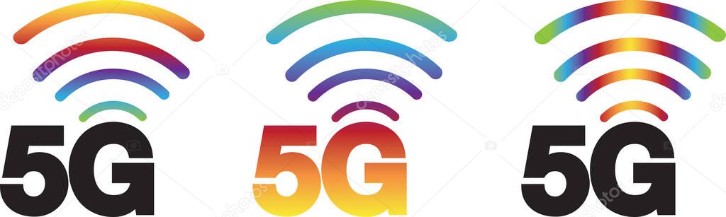 vector illustration of a 5g coloured rainbow  symbol isolated on a white background