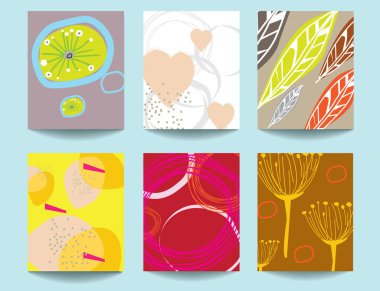 Çiçek ve geometrik elementlere sahip parlak renkli soyut çiçekli İskandinav sanat şablonları. Sosyal medya paylaşımları, mobil uygulamalar, afişler tasarım ve İnternet reklamlarının yanı sıra kartlar, davetiyeler, broşürler ve posterler için uygundur.