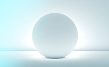 Bir kürenin mimari kurulumu ya da basit yapısal arkaplanı ya da parlak bir ışığın arkadan aydınlattığı beyaz bir odada daire.