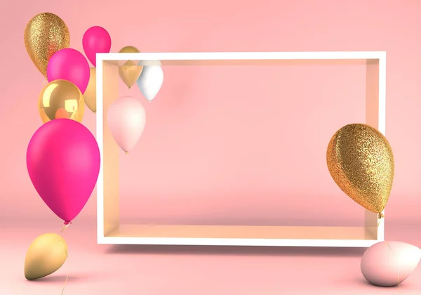 3d render of a party theme with balloons for use online or with print
