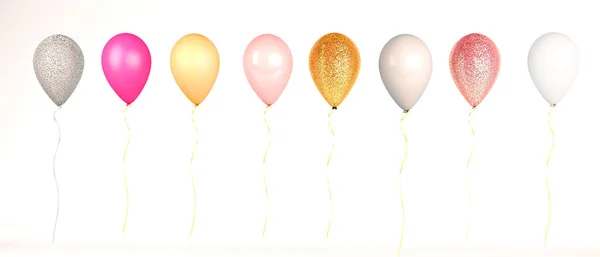 Render Pink Silver Gold White Metallic Sparkly Glitter Party Balloons — Stock Photo, Image