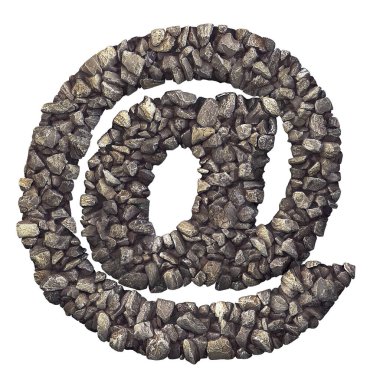 Beyaz arka plan üzerinde izole - 3d ezilmiş taş sembolü @ çakıl işareti. Bu alfabe ile ilgili ancak bunlarla sınırlı olmamak doğa, çevre, İnşaat malzemeleri, gayrimenkul için yaratıcı resimler için idealdir...