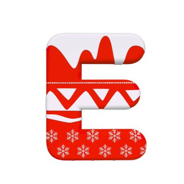 Noel harf E - sermaye 3d xmas yazı tipi beyaz arka plan üzerinde izole. Bu alfabe ile ilgili ancak bunlarla sınırlı olmamak Noel, yeni yıl, Noel Baba için yaratıcı resimler için idealdir...