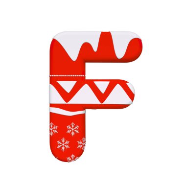 Noel harf F - beyaz arka plan üzerinde izole büyük harf 3d xmas yazı tipi. Bu alfabe ile ilgili ancak bunlarla sınırlı olmamak Noel, yeni yıl, Noel Baba için yaratıcı resimler için idealdir...