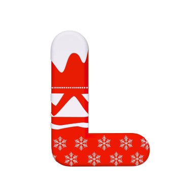 Noel sermaye L - mektup beyaz arka plan üzerinde izole 3d xmas yazı tipi. Bu alfabe ile ilgili ancak bunlarla sınırlı olmamak Noel, yeni yıl, Noel Baba için yaratıcı resimler için idealdir...
