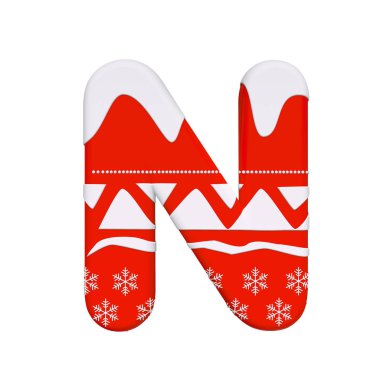 Noel harf N - sermaye 3d xmas yazı tipi beyaz arka plan üzerinde izole. Bu alfabe ile ilgili ancak bunlarla sınırlı olmamak Noel, yeni yıl, Noel Baba için yaratıcı resimler için idealdir...
