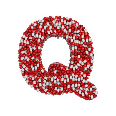 hapları Q - beyaz arka plan üzerinde izole büyük harf 3d ilaç yazı tipi mektup. Bu alfabe ile ilgili ancak bunlarla sınırlı olmamak terapi, laboratuvar, sağlık için yaratıcı resimler için idealdir...