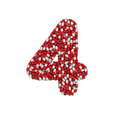 Sayı 4 - 3d ilaç basamaklı beyaz arka plan üzerinde izole hap. Bu alfabe ile ilgili ancak bunlarla sınırlı olmamak terapi, laboratuvar, sağlık için yaratıcı resimler için idealdir...