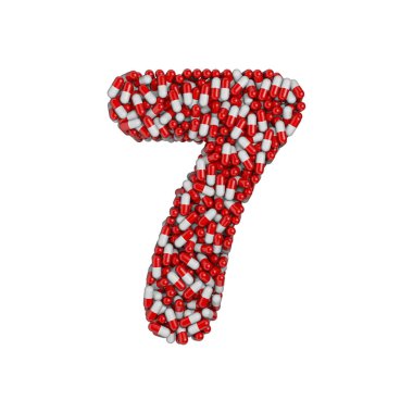 Sayı 7 - 3d ilaç basamağını beyaz arka plan üzerinde izole hap. Bu alfabe ile ilgili ancak bunlarla sınırlı olmamak terapi, laboratuvar, sağlık için yaratıcı resimler için idealdir...