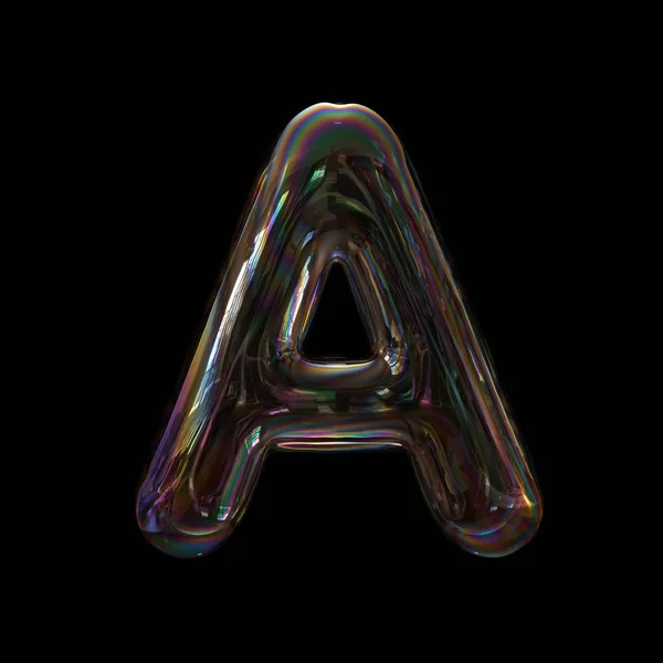 Soap bubble letter A - Capital 3d transparent font isolated on black background. This alphabet is perfect for creative illustrations related but not limited to childhood, imagination, fragility...