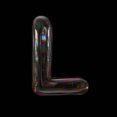 Sabun köpüğü harf L - sermaye siyah arka plan üzerine izole 3d saydam yazı tipi. Bu alfabe ile ilgili ancak bunlarla sınırlı olmamak çocukluk, hayal gücü, kırılganlık için yaratıcı resimler için idealdir...