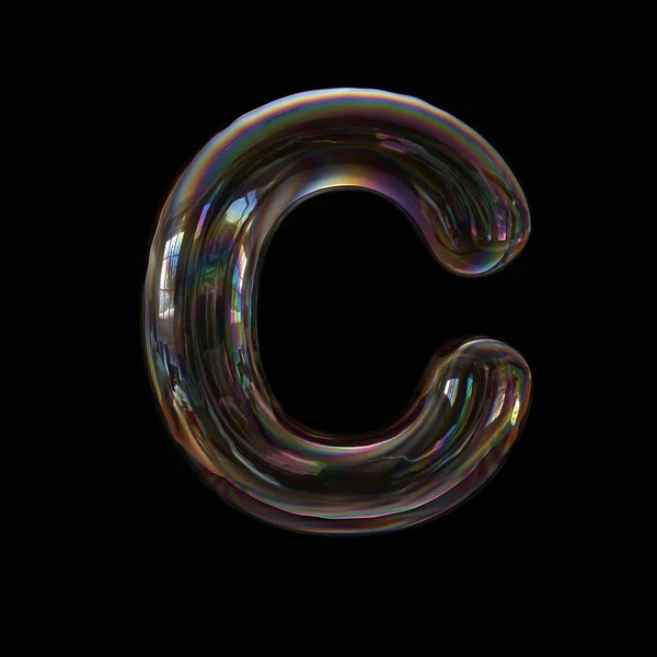 Soap Bubble Letter Capital Transparent Font Isolated Black Background Alphabet — Stock Photo, Image